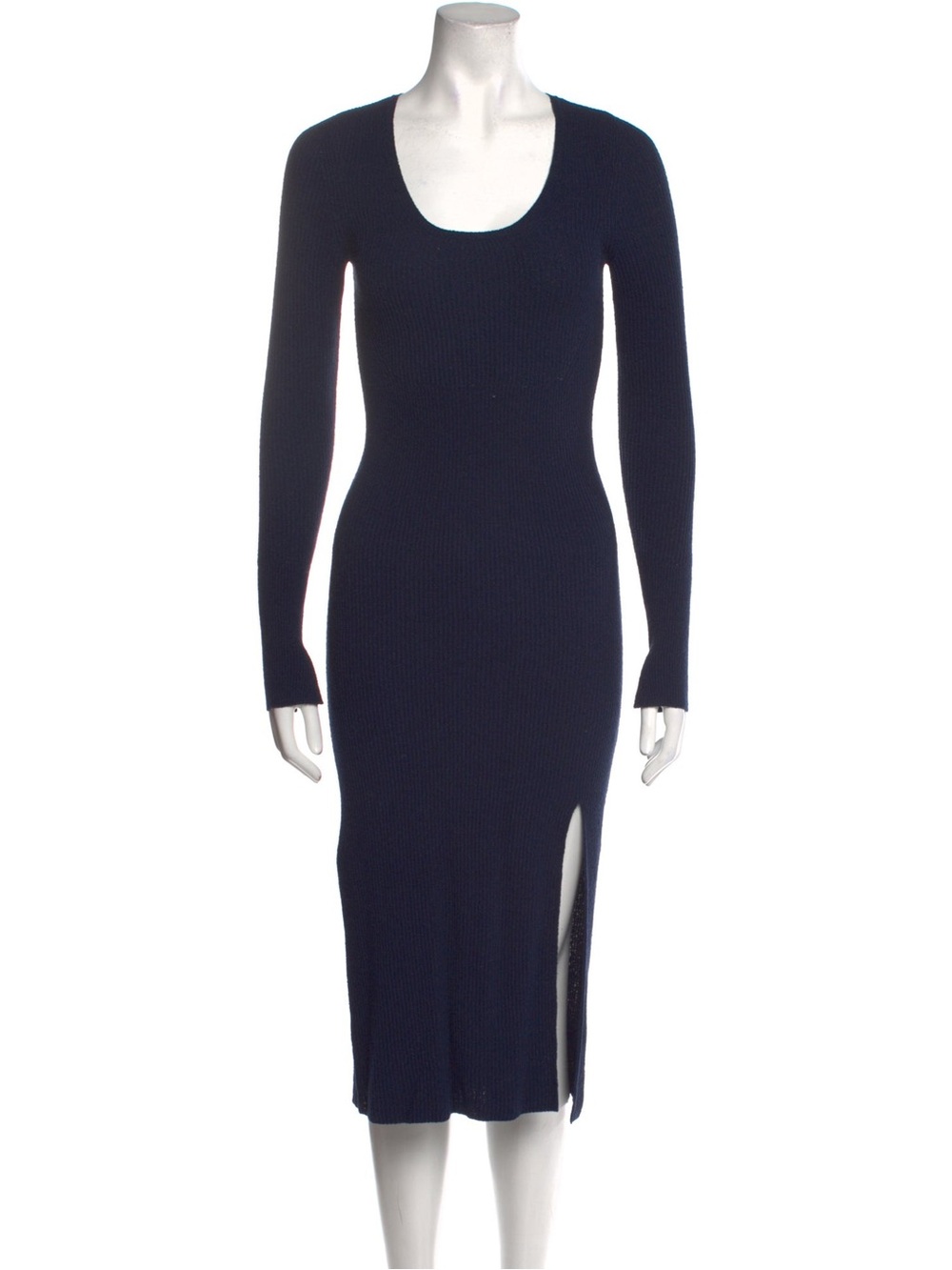 rag & bone Navy Scoop Neck Ribbed Midi Dress with Side Slit